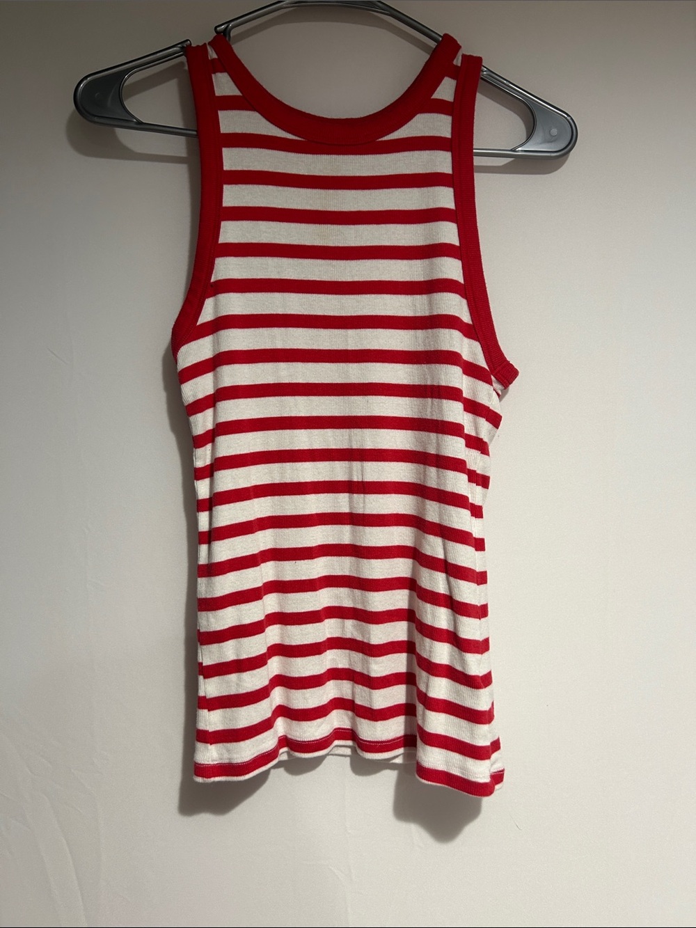 a new day Red and White Striped Racerback Tank